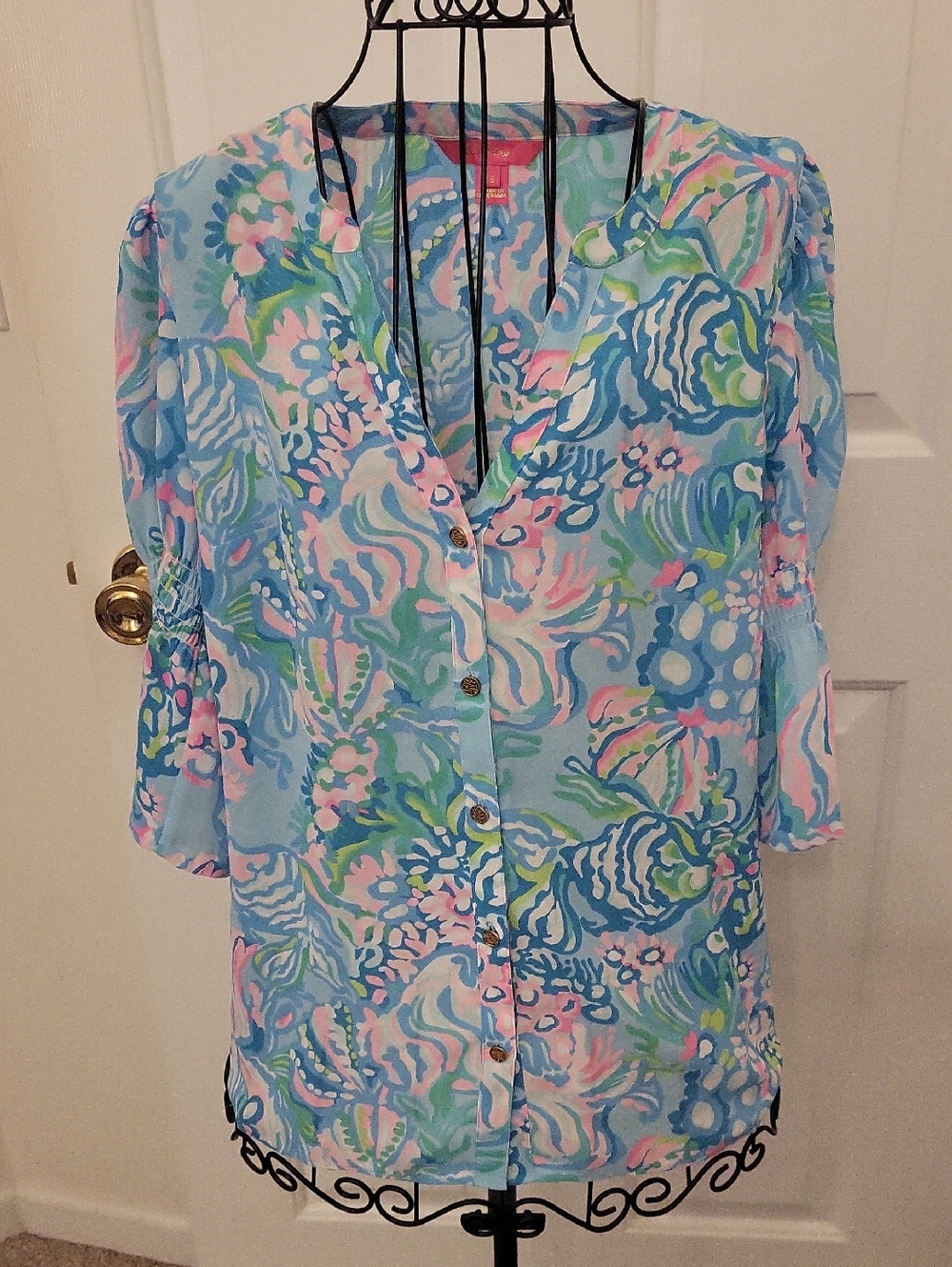 Lilly Pulitzer Pastel Blue Pink Green Floral Top